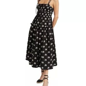 En Saison rose floral cotton smocked midi dress tiered